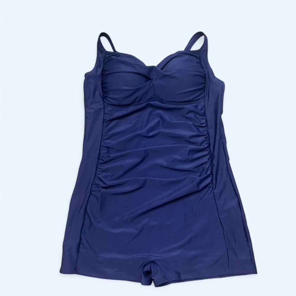 Ocean Blues Women's XXL Navy Blue Ruched One Piece Swimsuit Boyleg NWT $119.99